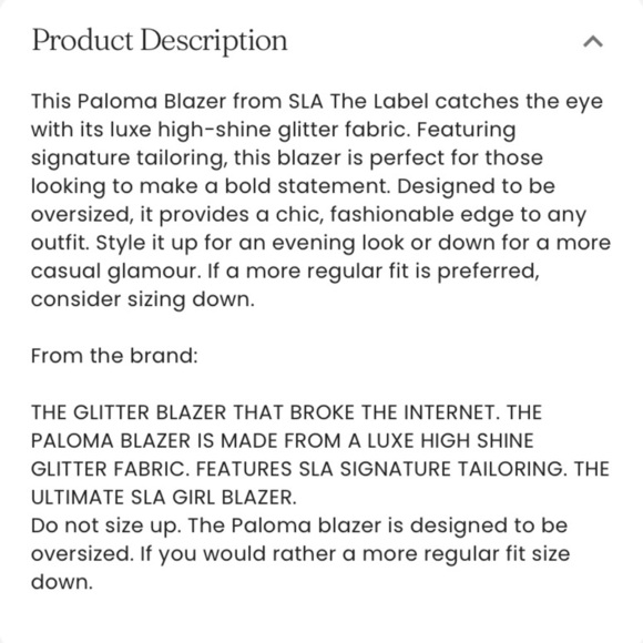 SLA The Label New Paloma Blazer Gold Glitter Medium Oversized Tailored Party - Picture 8 of 17